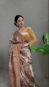 Copper Zari Cotton Silk Saree with Floral Digital Print