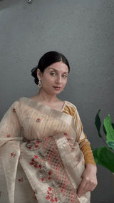 Ivory Gold Tissue Silk Saree with Resham Border