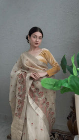 Ivory Gold Tissue Silk Saree with Resham Border