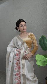 Shimmer Ivory Tissue Silk Saree with Resham Border