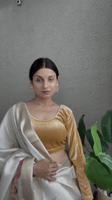 Shimmer Ivory Tissue Silk Saree with Resham Border