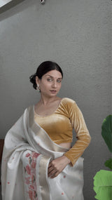 Shimmer Ivory Tissue Silk Saree with Resham Border