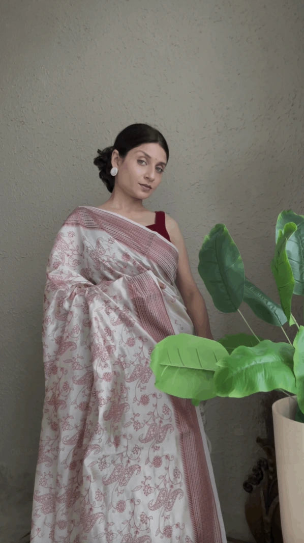 Semi Silk Saree with Resham Embroidery & Classic Woven Border