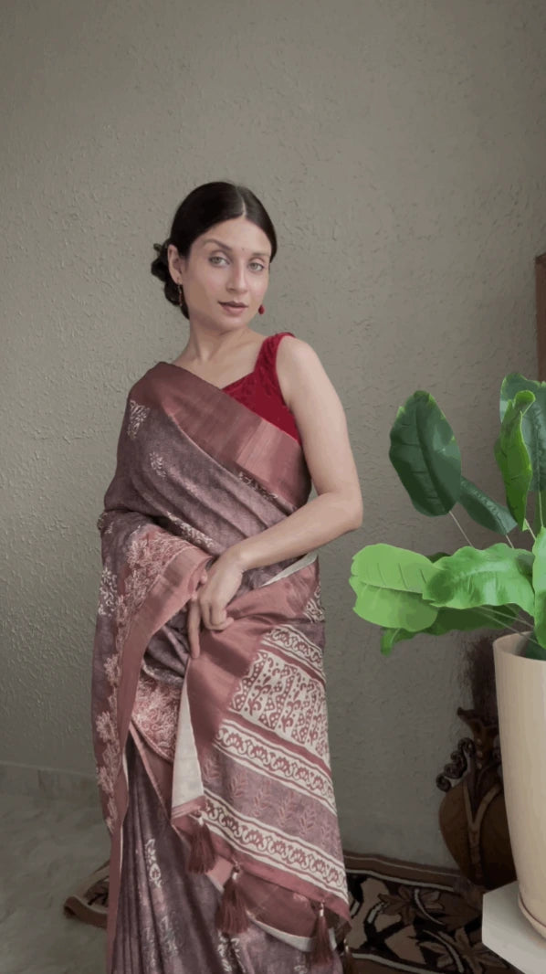 Wine Plum Cotton Silk Saree with Zari Border