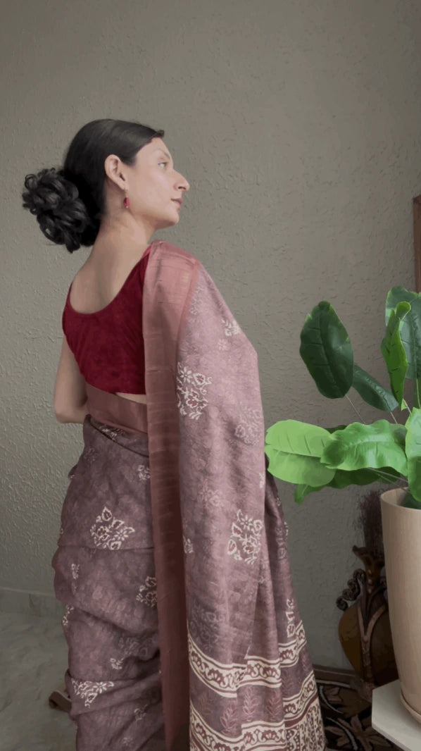 Wine Plum Cotton Silk Saree with Zari Border