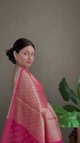 Pink Chanderi Cotton Saree with Resham Zari Weaving