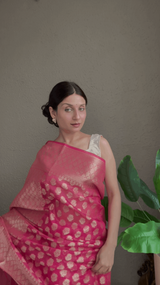 Pink Chanderi Cotton Saree with Resham Zari Weaving