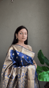 Royal Blue Semi Silk Kanjivaram Saree with Buti Zari Pallu