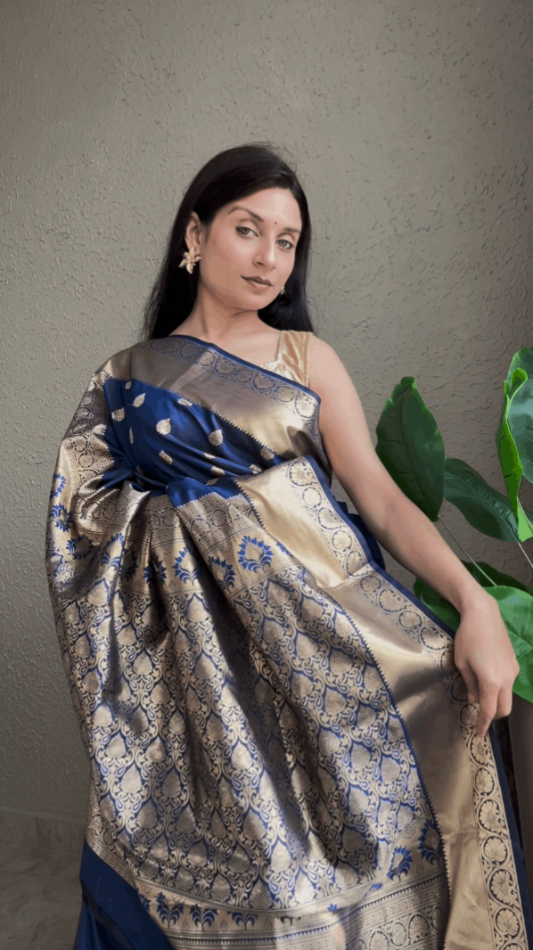 Royal Blue Semi Silk Kanjivaram Saree with Buti Zari Pallu