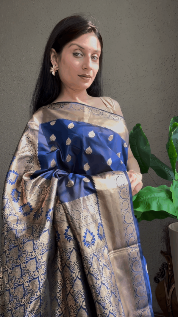 Royal Blue Semi Silk Kanjivaram Saree with Buti Zari Pallu