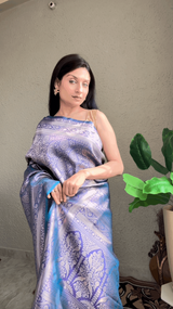 Purple Semi Silk Kanjivaram Saree with Traditional South Weaving