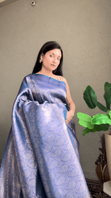 Purple Semi Silk Kanjivaram Saree with Traditional South Weaving