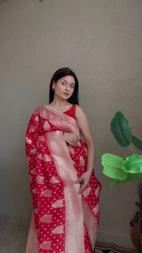 Red Dola Silk Saree with Gold Zari Weaving