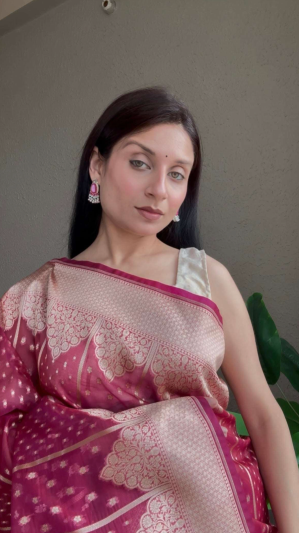 Organza Banarasi Saree with Zari Weaving