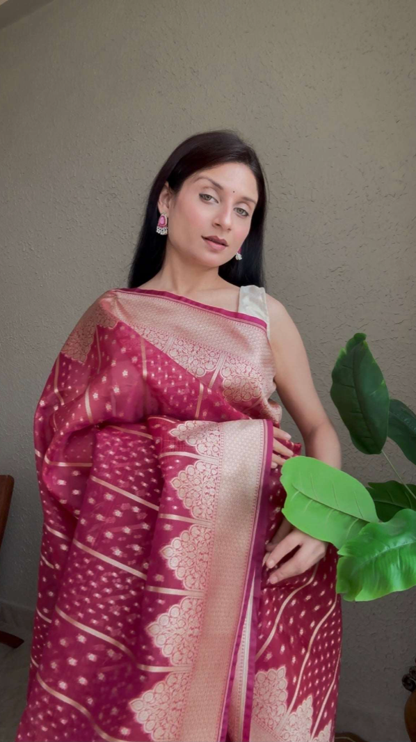 Organza Banarasi Saree with Zari Weaving