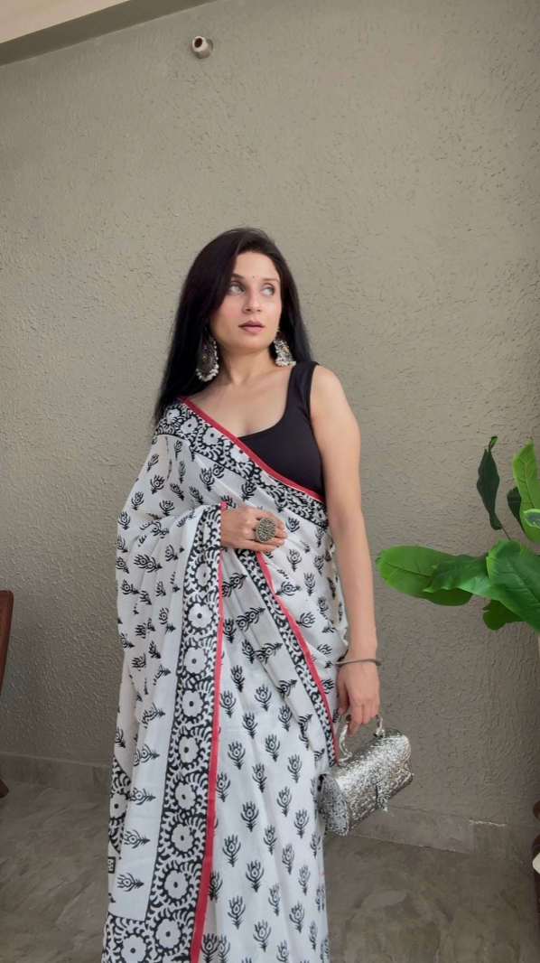 Mulmul Cotton Block Print Saree