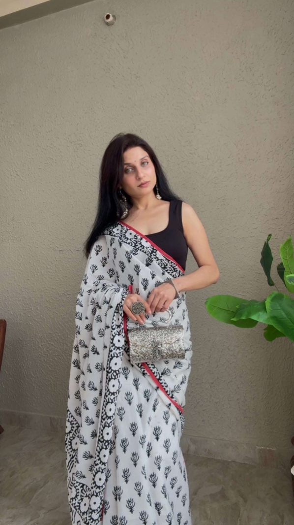 Mulmul Cotton Block Print Saree