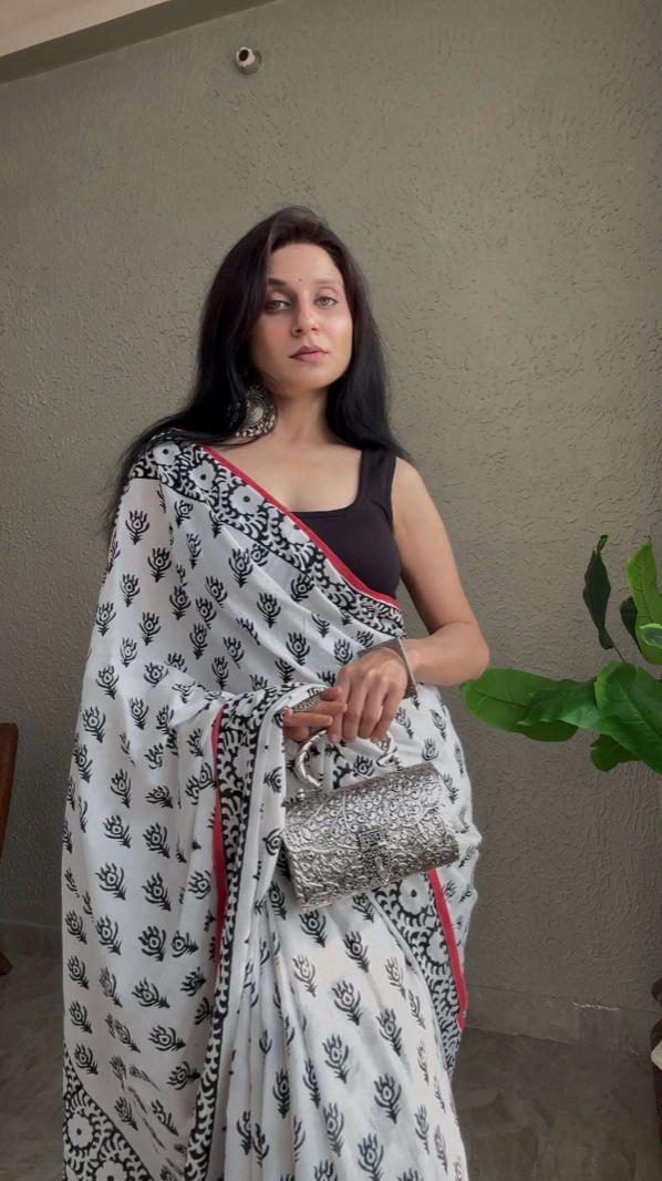 Mulmul Cotton Block Print Saree
