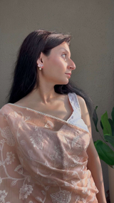 Kota Cotton Saree with White Resham Floral Embroidery