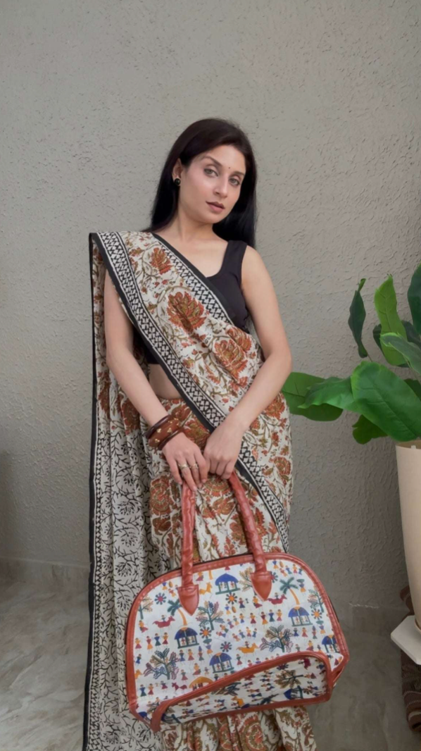 Mulmul Cotton Kalamkari Print Saree