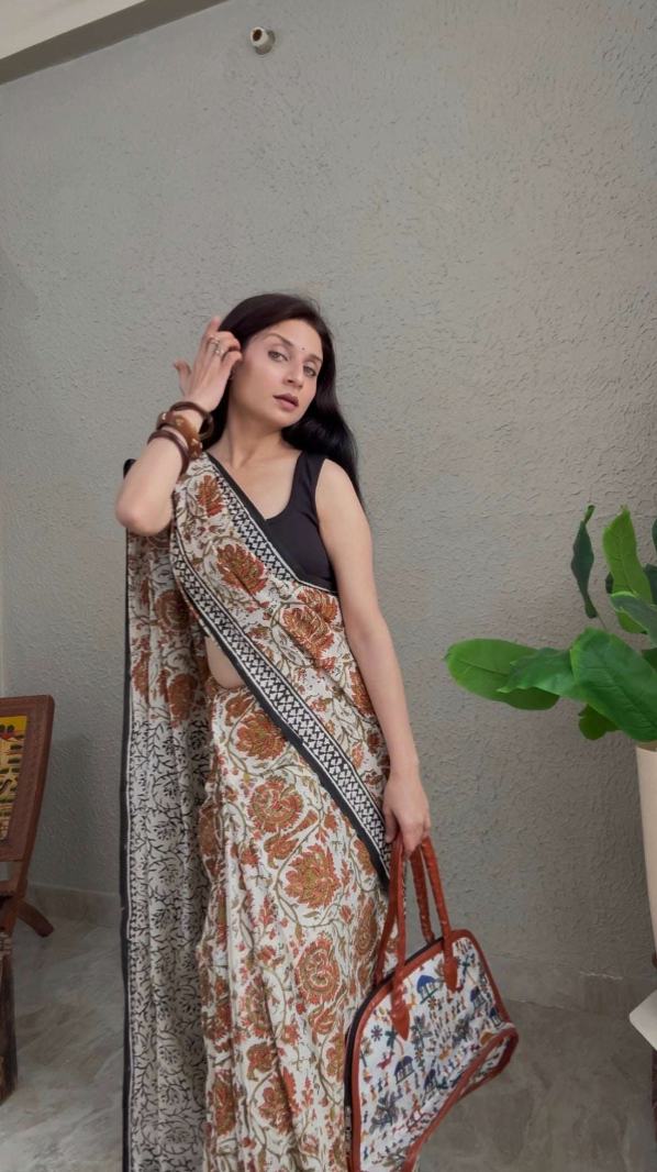 Mulmul Cotton Kalamkari Print Saree