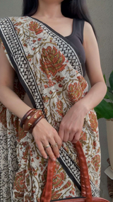 Mulmul Cotton Kalamkari Print Saree