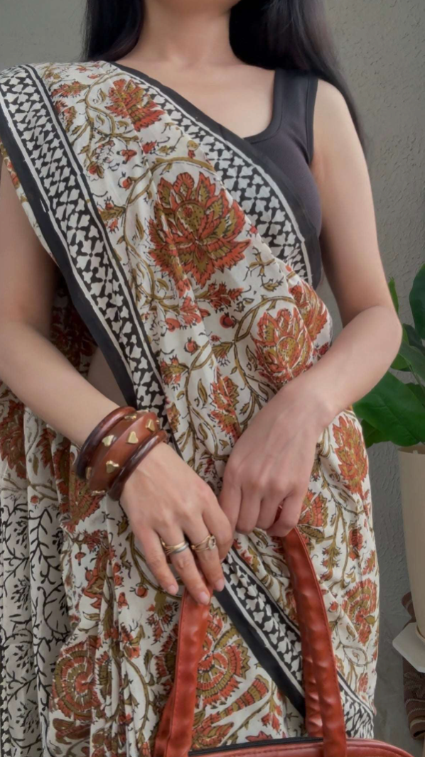 Mulmul Cotton Kalamkari Print Saree