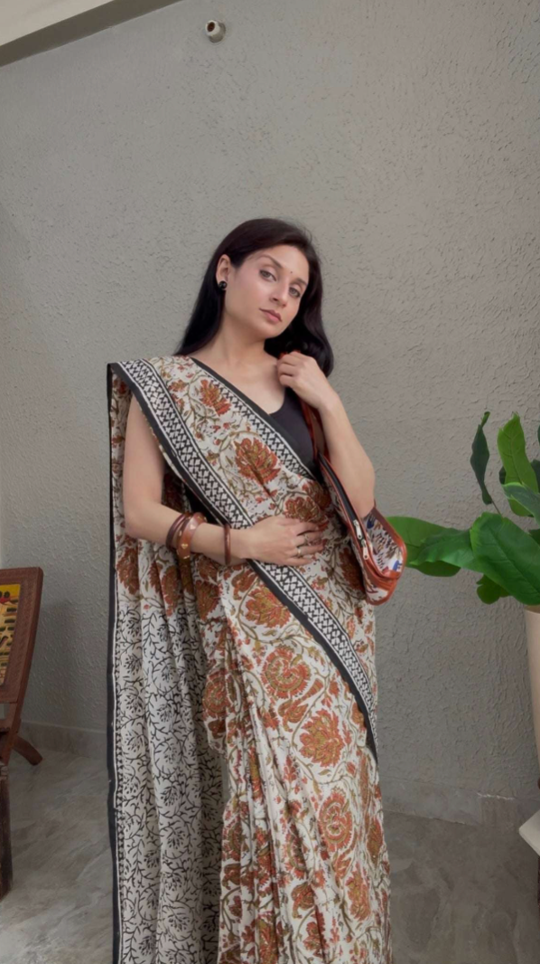 Mulmul Cotton Kalamkari Print Saree