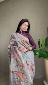 Semi Silk Digital Print Saree with Resham Outline