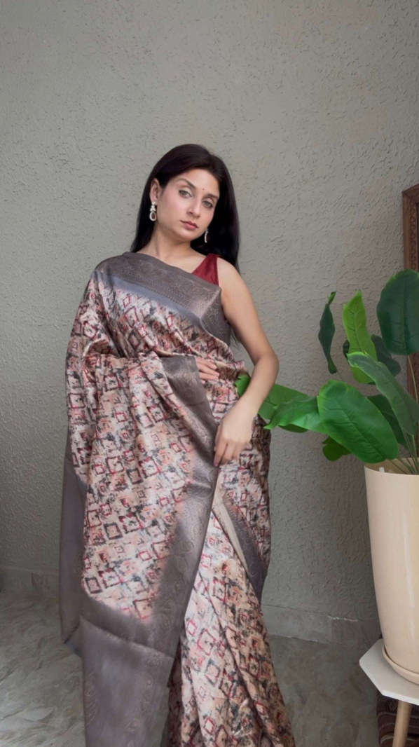 Cotton Silk Digital Print Saree with Zari Border