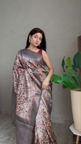 Cotton Silk Digital Print Saree with Zari Border