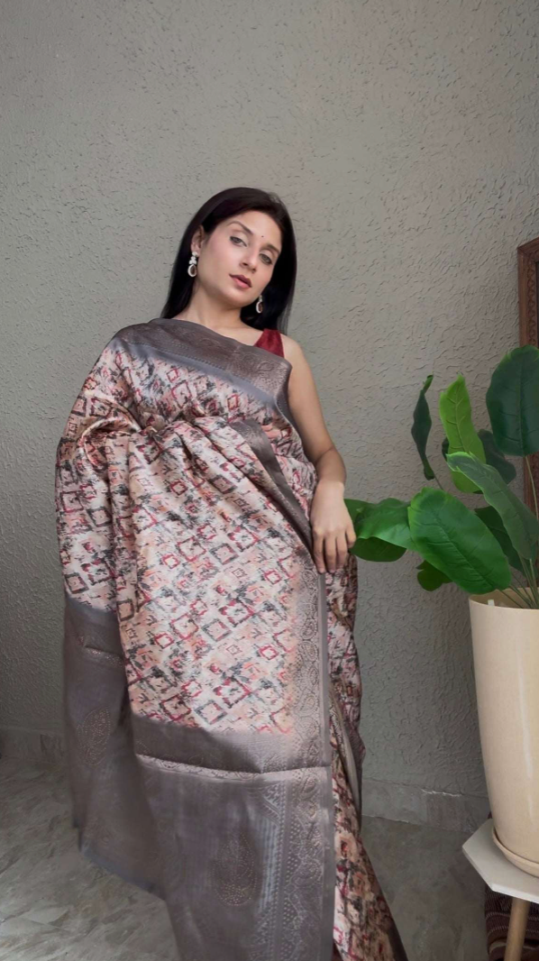 Cotton Silk Digital Print Saree with Zari Border