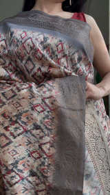 Cotton Silk Digital Print Saree with Zari Border