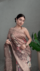 Cotton Silk Floral Print Saree with Zari Buti Border