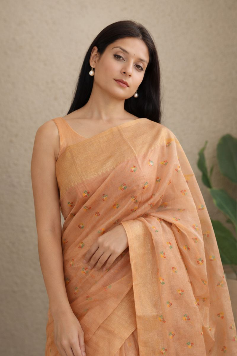 Chanderi Cotton Saree with Colourful Resham Buti Weaving