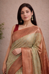 Chanderi Silk Saree with Antique Copper Zari