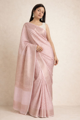 Blush Pink Chanderi Silk Saree with Zari Weaving