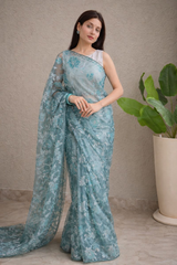 Brasso Organza Floral Print Saree