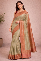 Chanderi Silk Saree with Antique Copper Zari