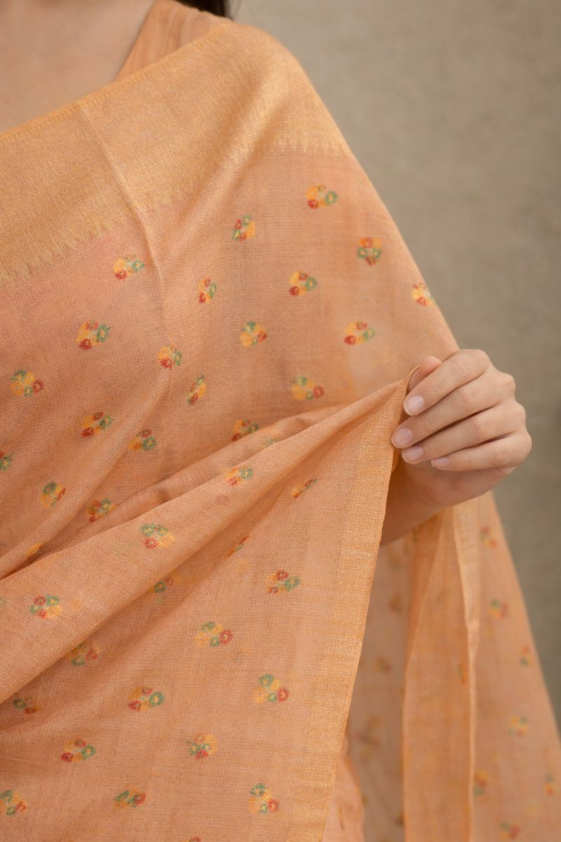 Chanderi Cotton Saree with Colourful Resham Buti Weaving