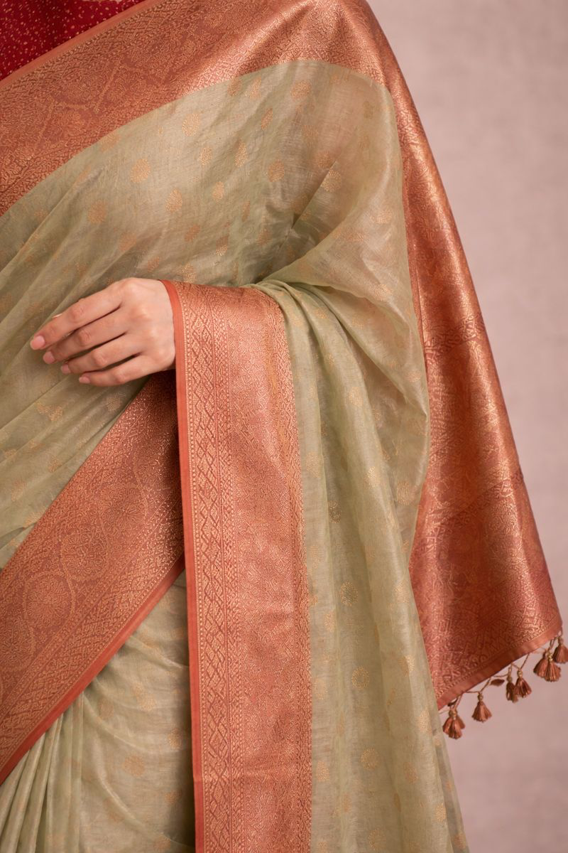 Chanderi Silk Saree with Antique Copper Zari