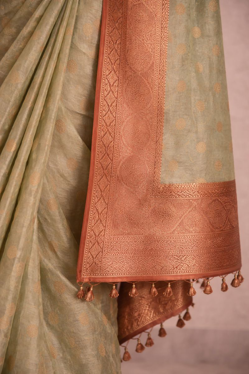 Chanderi Silk Saree with Antique Copper Zari