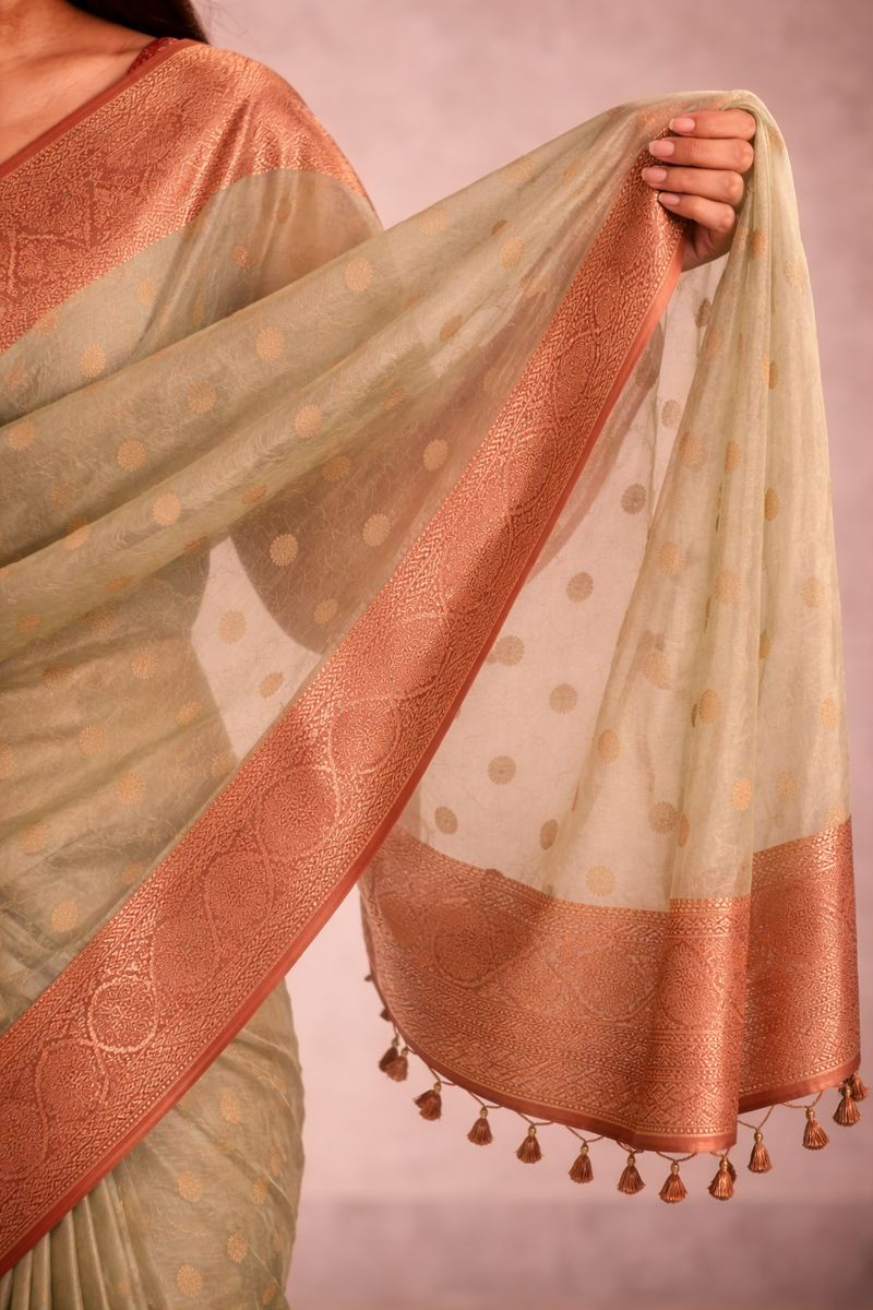 Chanderi Silk Saree with Antique Copper Zari