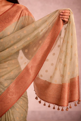 Chanderi Silk Saree with Antique Copper Zari