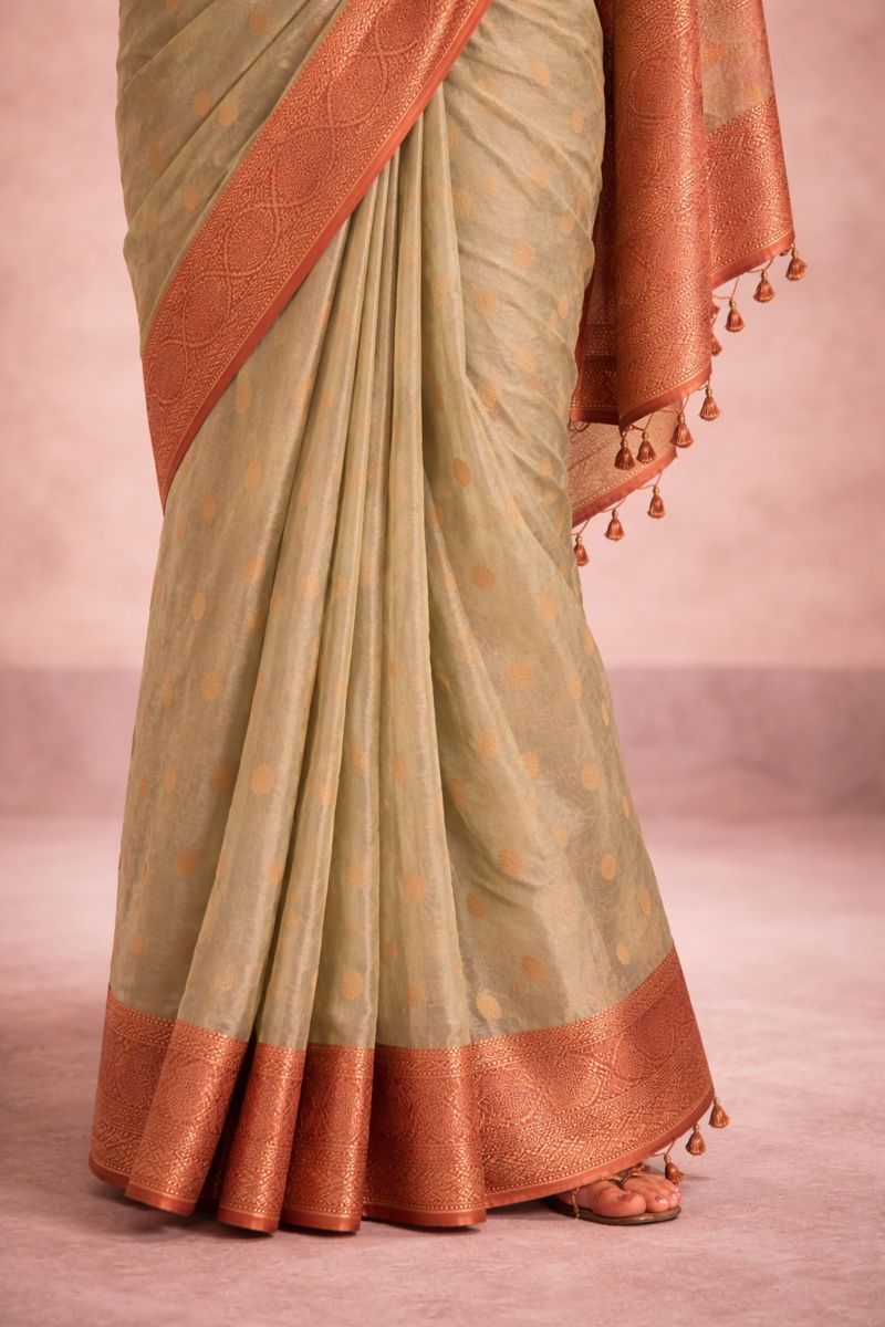 Chanderi Silk Saree with Antique Copper Zari