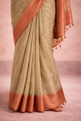 Chanderi Silk Saree with Antique Copper Zari
