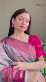 Chanderi Saree with Zari Polka Weaving and Contrast Border