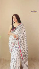 Mulmul Cotton Block Print Saree