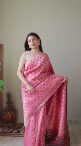 Rose Pink Dola Silk Saree with Intricate Zari Weave